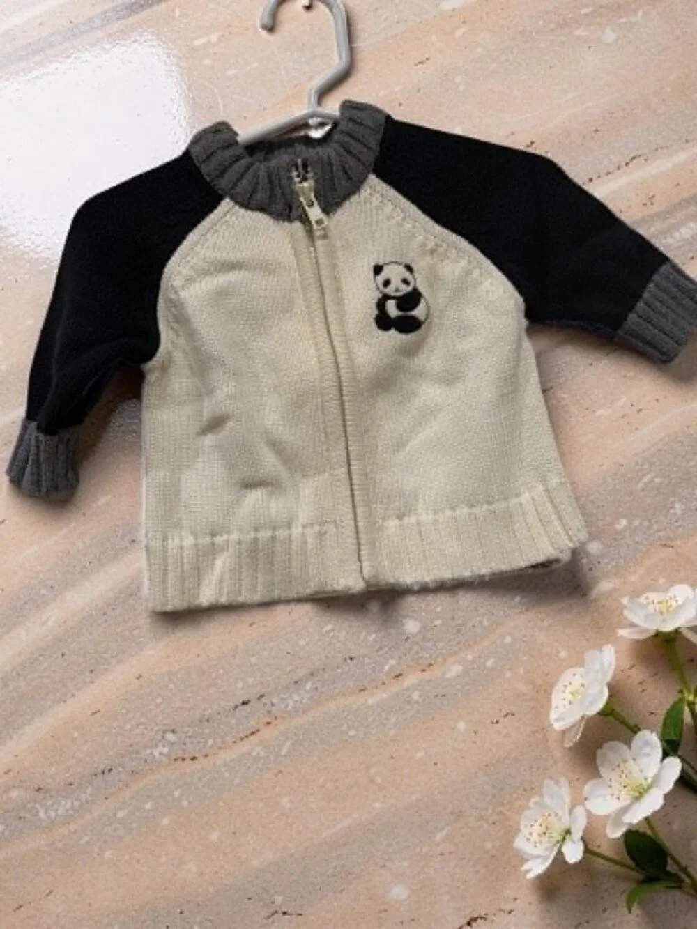 Gymboree NWT Little Panda Black White Zipper Sweater Embroidered Panda 0- 3 mos